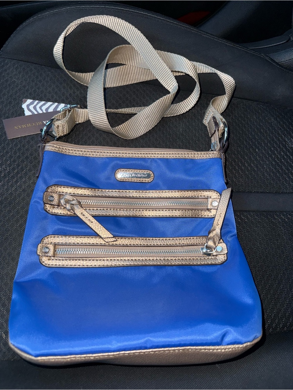 Dana Buchman Royal Blue Crossbody with Metallic Tan Trim